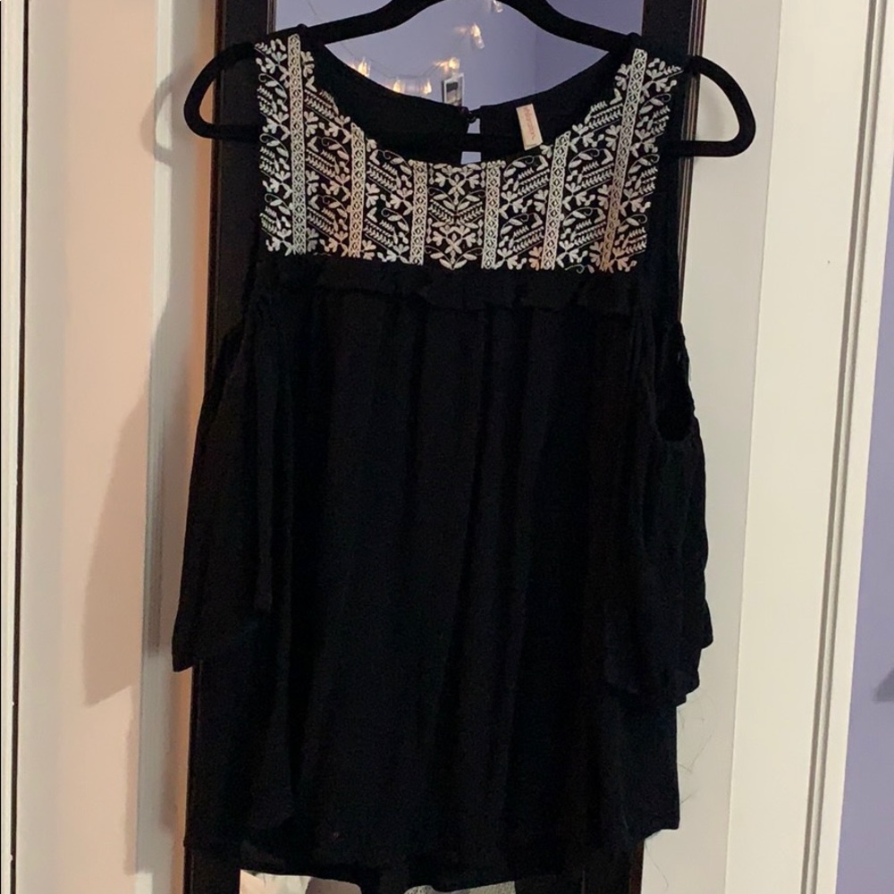 Tank Top With Floating Sleeves And Ruffed Neckline